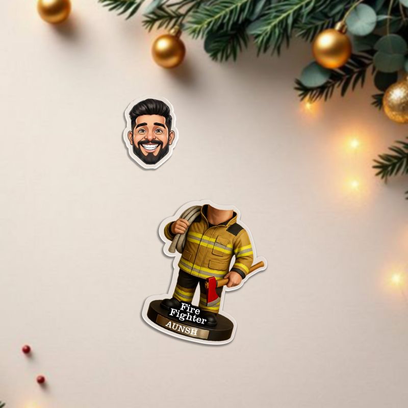 Personalized Firefighter Heo Bobblehead Caricature with Solar Powered Moving Head Creative Desk & Office Table Decor Unique Gift for Firemen